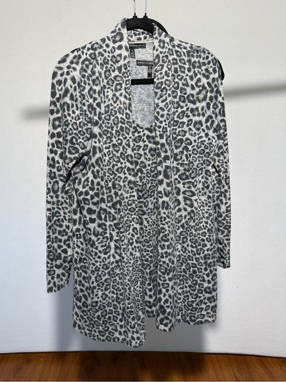 White House Black Market Gray Leopard Print Open Cardigan and Matching Tank Top